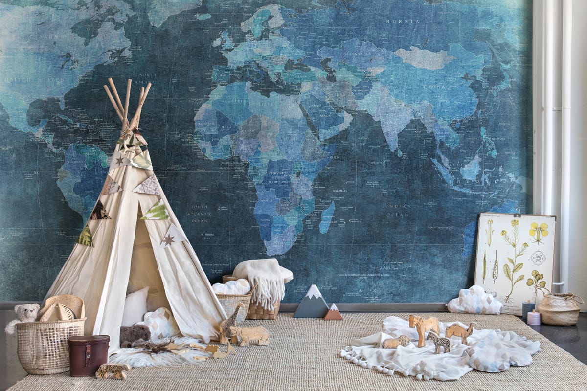 Fototapet World Map, blue
