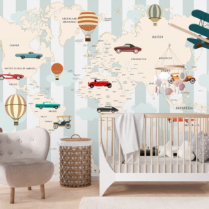 Fototapet personalizat fara imbinari Playful World Map pentru camera copiilor Mardom Decor – Zen Interior
