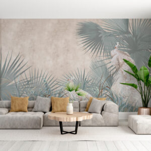 Fototapet personalizat fara imbinari Retro Peacocks And Leaves cu design natural Mardom Decor – Zen Interior