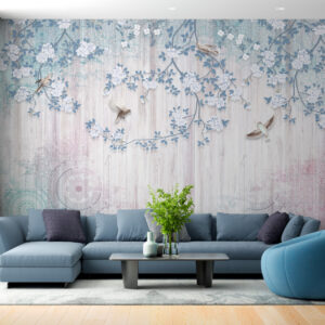 Fototapet personalizat fara imbinari Blooming Branches Stand Gracefully Against A Luminous Backdrop cu design natural Mardom Decor – Zen Interior