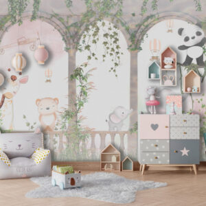 Fototapet personalizat fara imbinari Fresco With Funny Animals pentru camera copiilor Mardom Decor – Zen Interior