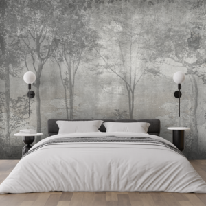 Fototapet personalizat fara imbinari Black and White Forest pentru living si dormitor Mardom Decor – Zen Interior