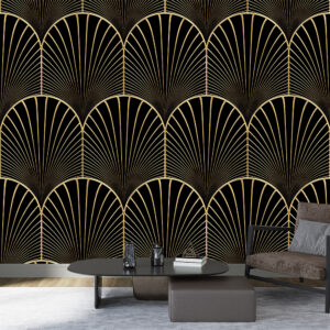 Fototapet personalizat fara imbinari Eleganță Art Deco în Auriu și Negru cu efect de marmura Mardom Decor – Zen Interior
