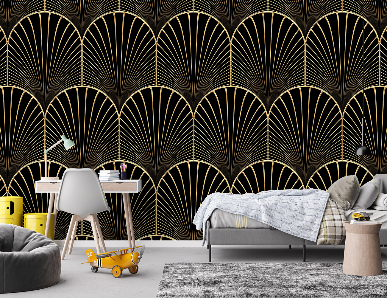 Fototapet personalizat fara imbinari Eleganță Art Deco în Auriu și Negru cu efect de marmura Mardom Decor – Zen Interior