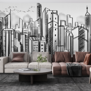 Fototapet personalizat fara imbinari Grey City pentru living si dormitor Mardom Decor – Zen Interior