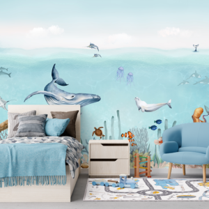 Fototapet personalizat fara imbinari Ocean Animale Marine pentru camera copiilor Mardom Decor – Zen Interior