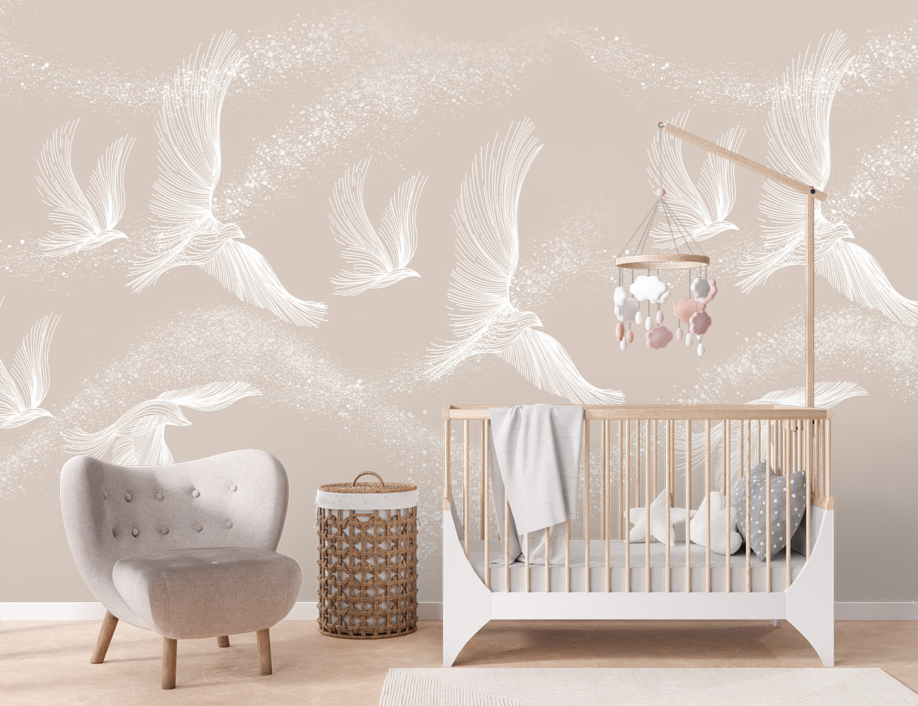 Fototapet personalizat fara imbinari Pasari Abstracte pentru living si dormitor Mardom Decor – Zen Interior