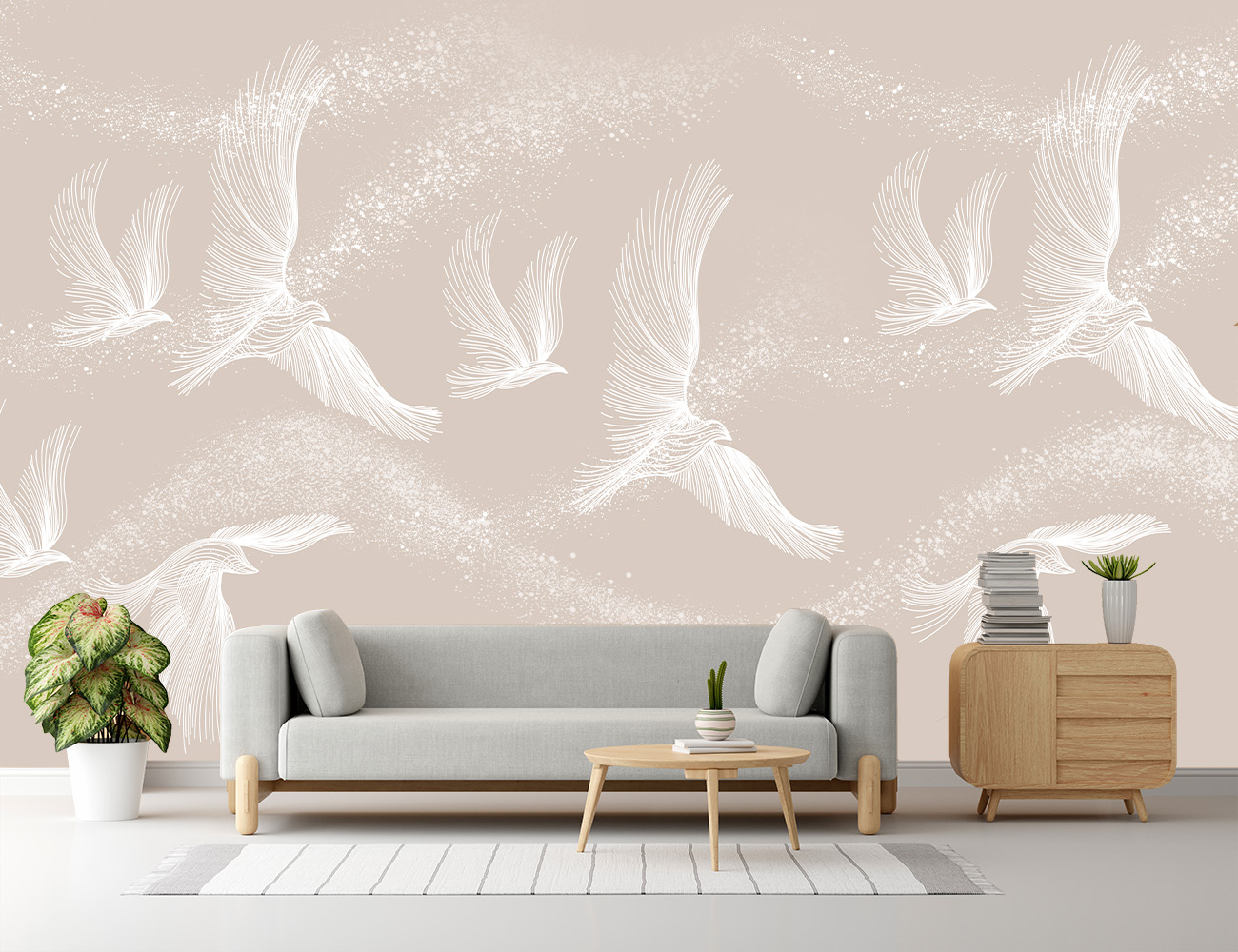 Fototapet personalizat fara imbinari Pasari Abstracte pentru living si dormitor Mardom Decor – Zen Interior