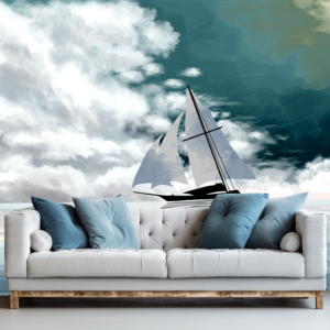 Fototapet personalizat fara imbinari peisaj corabie pe mare pentru living si dormitor Mardom Decor – Zen Interior