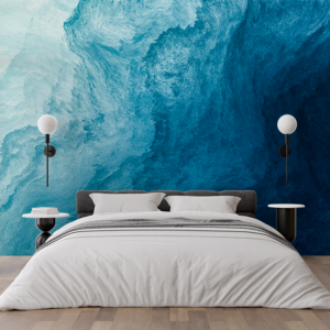 Fototapet personalizat fara imbinari valuri albastre abstract pentru living si dormitor Mardom Decor – Zen Interior