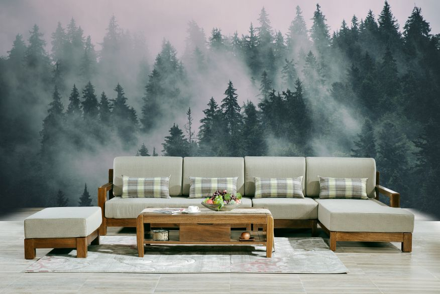 Fototapet personalizat fara imbinari Mountain Mist pentru living si dormitor Mardom Decor – Zen Interior