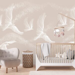 Fototapet personalizat fara imbinari Pasari Abstracte pentru living si dormitor