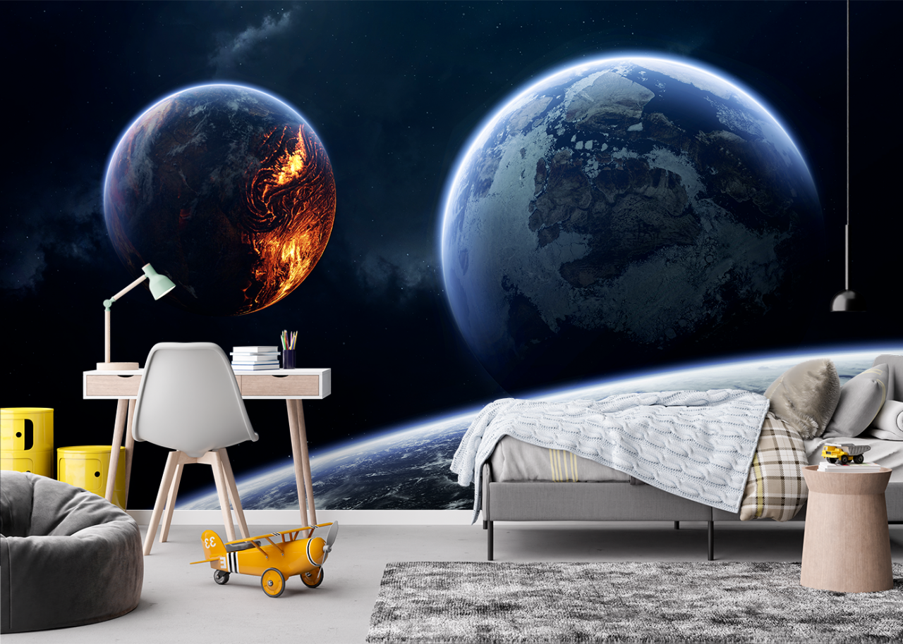 Fototapet personalizat fara imbinari planete pentru living si dormitor
