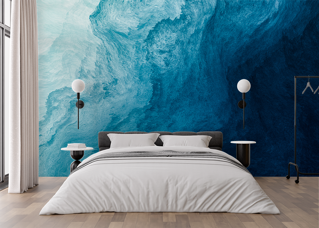 Fototapet personalizat fara imbinari valuri albastre abstract pentru living si dormitor